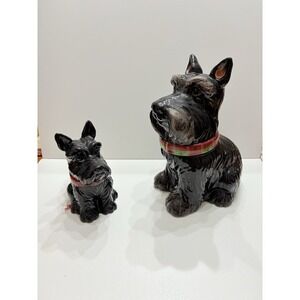 Scottie Dog Cookie Jar Black Plaid Collar David's Cookies/Jeffrey‎ Banks and mug